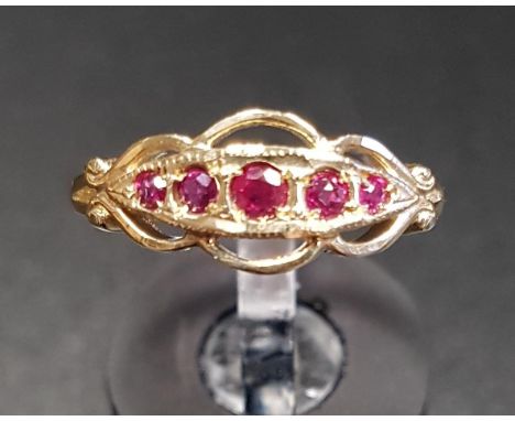 GRADUATED RUBY FIVE STONE RINGin attractive pierced setting, on nine carat gold shank, ring size N-O 