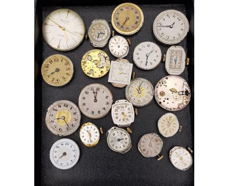 GOOD SELECTION OF VINTAGE MECHANICAL WATCH MOVEMENTSmost with dials, including Rotary, Bentima Star, Avia, Elco, Marvin Revue