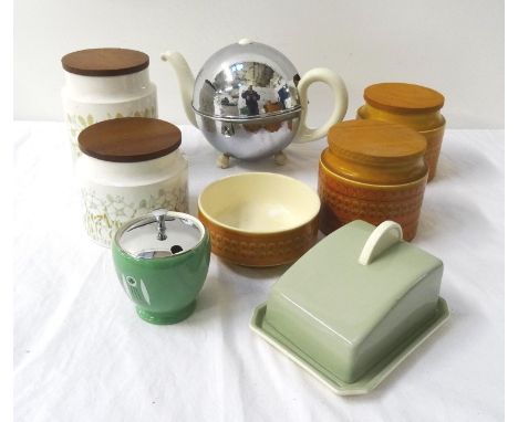 SELECTION OF KITCHEN WAREincluding a Poole pottery butter dish and cover, four Hornsea lidded storage jars and a cereal bowl,