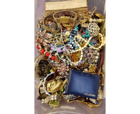 LARGE SELECTION OF COSTUME JEWELLERYincluding a cameo brooch, a large stone set brooch, a Coalport ceramic flower pin in box,