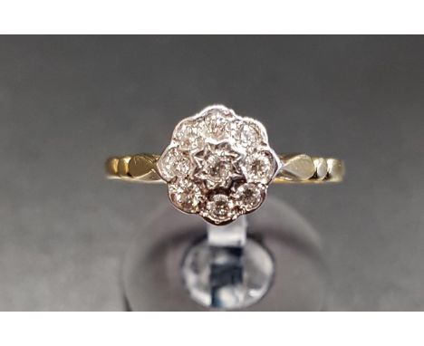 DIAMOND CLUSTER RINGthe diamonds totalling approximately 0,27cts, on eighteen carat gold shank, ring size N-O 