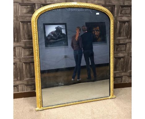 VICTORIAN ARCH OVERMANTEL WALL MIRROR, contained in a gilt plaster frame with beaded outer border,130cm high, 114cm wide Note