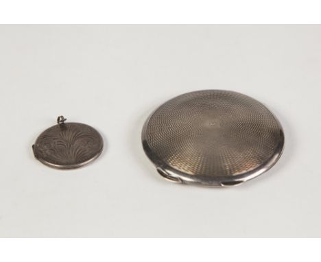 SILVER CIRCULAR POWDER COMPACT, with engine turned decoration, 3" (7.6cm) diameter, Walker and Hall, Chester 1938 and a SILVE