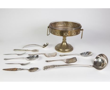 MISC SELECTION OF ELECTROPLATE, to include; three vase shaped CIGARETTE OR MATCH RECEIVERS, with free ring handles, a probabl