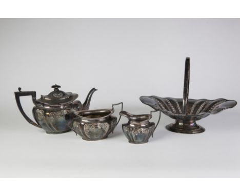 JAMES DIXON AND SONS LATE NINETEENTH/EARLY TWENTIETH CENTURY ELECTROPLATE TEA SET OF THREE PIECES, of oval form with foliate 