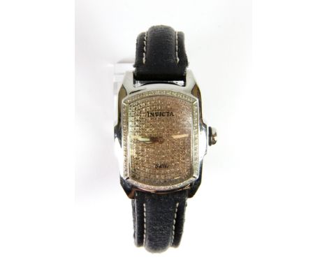 A gentleman's Invicta diamond set wrist watch on a blue leather strap.