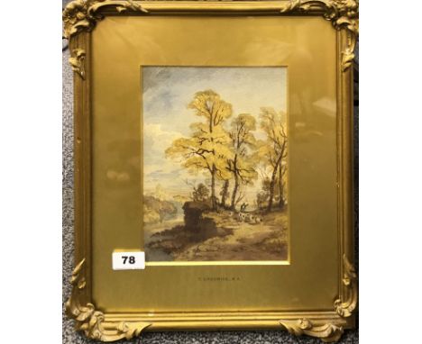 T. Creswick R. A, 19th century gilt framed water colour of a shepherd on a hillside. Framed size 34x42cm.
