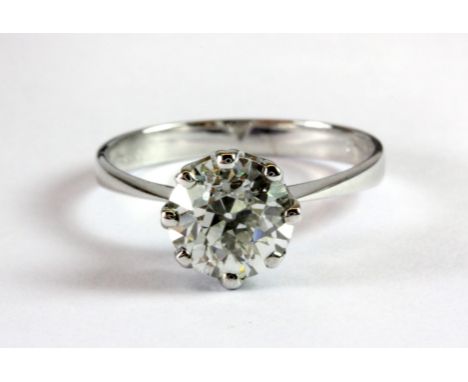 An 18ct white gold (worn stamp 750) ring set with an old European cut diamond (approx. 2.01ct) (P).