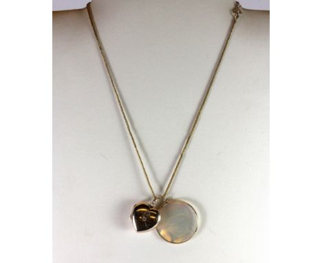 A 9ct rose gold heart shaped diamond set locket together with a further 9ct gold mounted pendant, on a 9ct yellow gold rope c