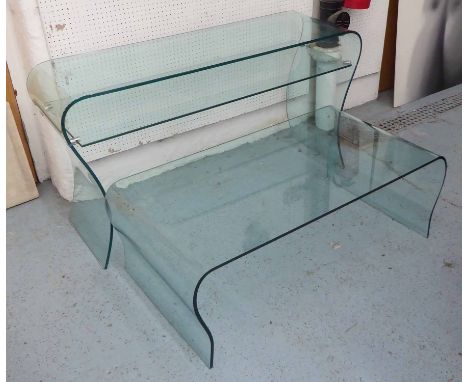 GLASS LOW TABLE,119cm x 62cm x 41cm H, together with matching console table (2)