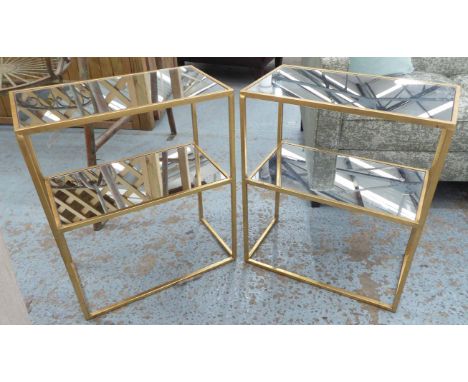 SIDE TABLES, a pair, gilt vintage style design, with mirrored top and shelf below,  51cm x 28cm x 61cm. (2)