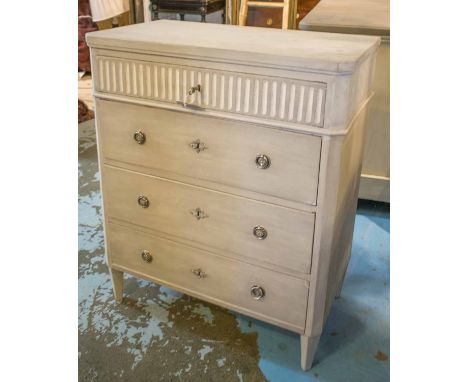 COMMODE, 19th century Scandinavian pine and grey painted with four drawers on tapering supports, 72cm x 41cm x 87cm H.