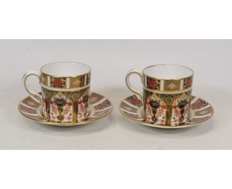 Two Royal Crown Derby Old Imari 1182 Pattern Coffee Cans and Saucers. 
