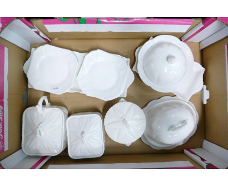 Shelley Dainty White Lidded Sardine Dish 14cm Length, Lidded Sardine Dish 12cm, Bell Shaped Cheese Dish, Lidded Muffin Dish 1