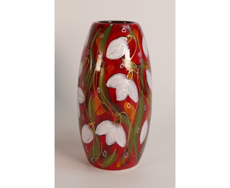 Anita Harris Ruby Snowdrop Skittle Vase, Gold Signed, H:17cm
