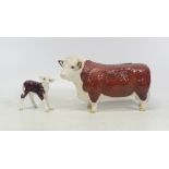 Beswick Hereford Cattle figures including Bull and Calf (2)