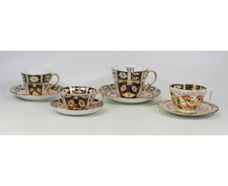 Four Royal Crown Derby Imari 2451 Pattern Teacups and Saucers (4) 