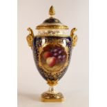 A large Coalport vase and cover by F Howard c1900 - 1920. Hand painted vignette of fruit, signed.