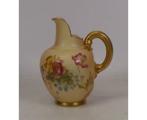 Royal Worcester, Blush Ivory Flat Back Jug with handpainted  floral sprays. Reg. Des. No. 29115. Shape No. 1094
