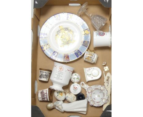 A Collection Of Ceramics To Include Wedgwood Wild Strawberry Clock Height: 8cm, Small Trinket Box, Minton Queens Jubilee Plat