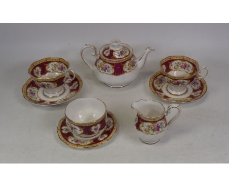 Royal Albert, Lady Hamilton Tea for Two Set including Teapot, Milk Jug, Sugar Bowl, Two Teacup and Saucers and Lemon Tray