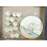 A Collection of 12 Royal Doulton Bunnykins Beatrix Potter Egg Cups and two Famous Ships Victory