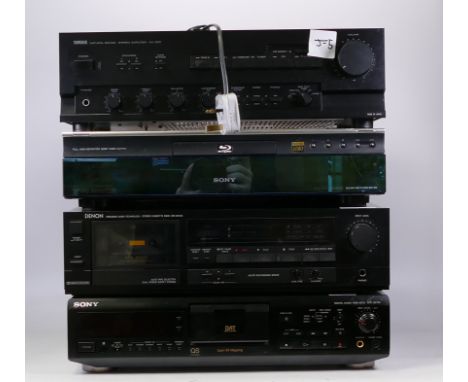 A collection of Hifi equipment to include Sony DTC-ZE700 Digital Tape Recorder, Sony BDP-S1E Blu-Ray disc player, Yamaha AX-5