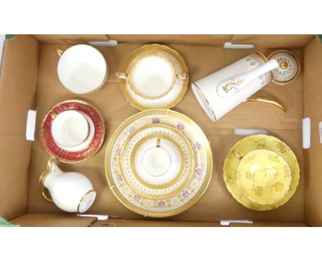 Cauldon China to Include Greek Key Pattern Gilt and white  Chocolate Pot, One Cream Jug, Two Cups, One Coffee Can and Saucers
