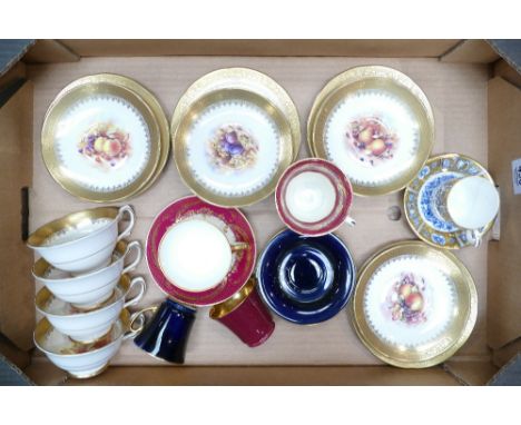 Royal Grafton Part Tea Set Decorated With Gilt And A Fruit Design Four Trio's Also Two Wedgwood China Cups One Saucer, Two Cr