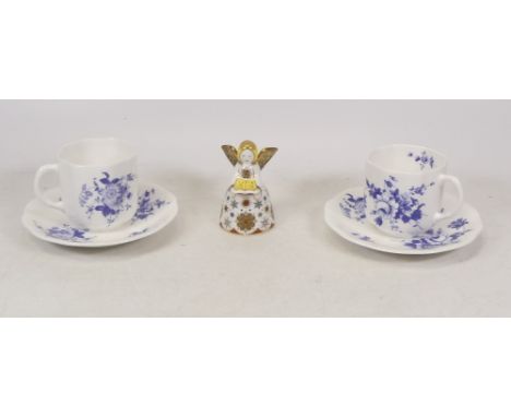 Two Royal Crown Derby Posie Blue Coffee Cups and Saucers together with a Shimmer Paperweight (3) 