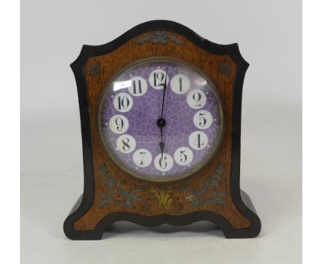 19th Century Ebonised Mantle Clock. Brass inlay to lightwood inlay. Height: 17cm 
