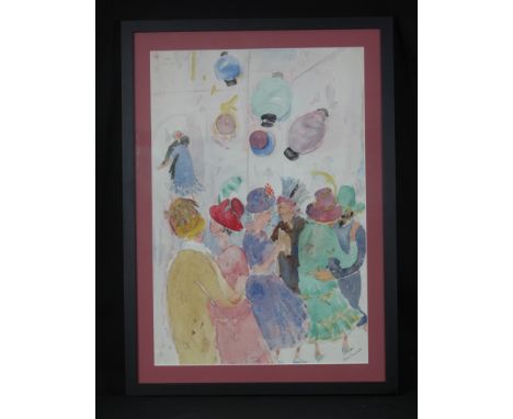 VERA BASSETT (Welsh 1912-1997 born Pontarddulais), 'Dancing', signed, watercolours, further sketch verso. 54 x 37cm approx. (