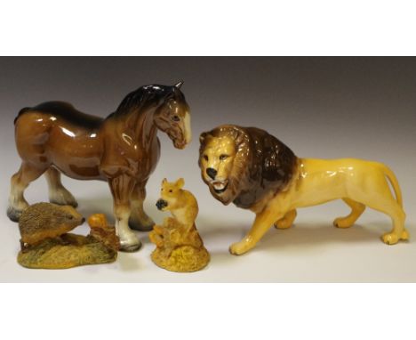 Ceramics - a Beswick lion, Melba horse, Aynsley hedgehog, etc (4). 