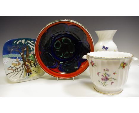 Ceramics- a large Poole bowl, Beswick Christmas in Norway plate, Aynsley vase, Spode jardiniere (4)