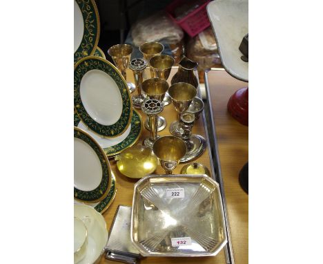 Plated ware - A CWF Art Deco EPNS comport; a Celtic style two handles quaiche; a candle stick; a Calibri cigarette case/light