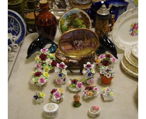 Decorative ceramics - two Poole dolphins; Royal Albert posie basket; other posie baskets including Royal Doulton; a stein; Da