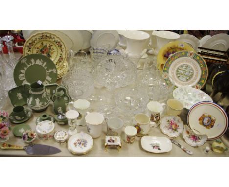 Decorative Ceramics and Glass - Wedgwood jasperware water jug, trinket dishes, etc; cut glass; Aynsley; qty 