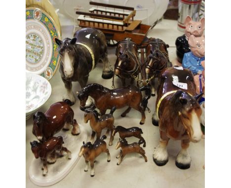 Equine Interest - a large Melba type Horse; a pair of Beswick quarter horses and cart; a Beswick model  Mare, brown gloss;  o
