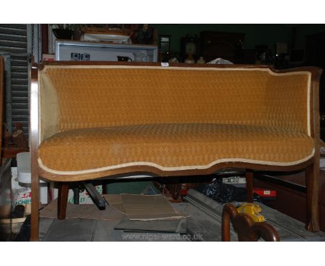 An Edwaridan Mahogany show framed two seater Sofa/day Seat, upholstered in yellow/golden coloured fabric