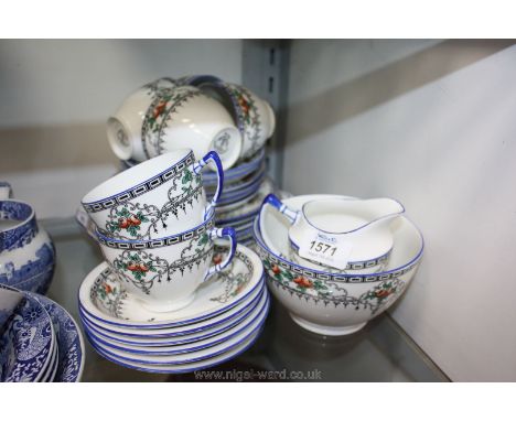 A Weltey 'Milan' Teaset including six cups and saucers, bread and butter plate, sugar bowl and milk jug