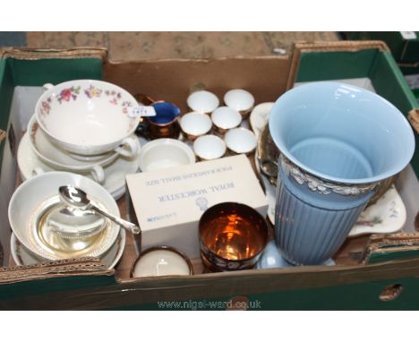 A quantity of china including six Royal Albert egg cups, three lustre jugs, four boxed Royal Worcester ramekins, antique icin