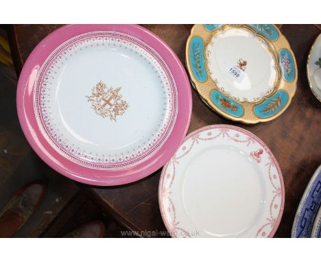 Six crested plates by Copeland, Royal Worcester and Doulton, marks from c1850 to 1899, 27 cms to 23 cms wide, two with "Helme