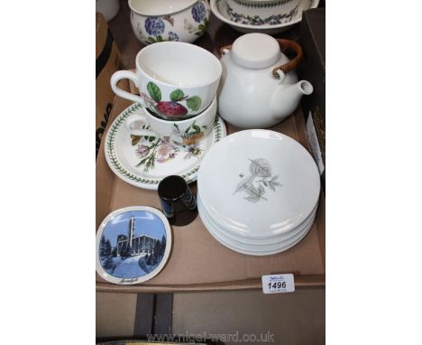 A quantity of china including teapot etc, from Finland, Germany, Arabia, Jersey, Portmeirion breakfast cups and plates, etc.