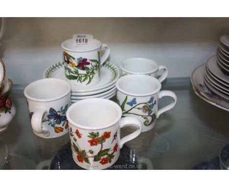 Five Portmeirion 'Botanic Garden' coffee cups and saucers