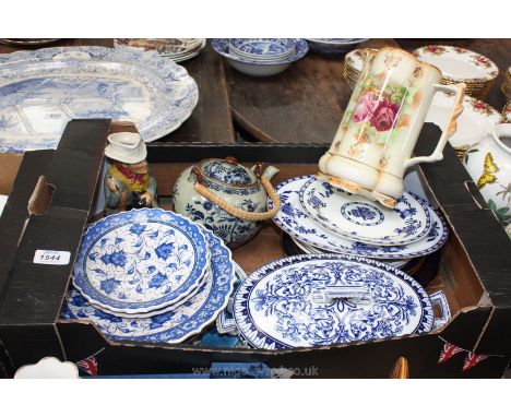 A quantity of miscellaneous plates including Royal Tudor, Limoges, Wedgwood, a blue and white two handled vegetable dish and 