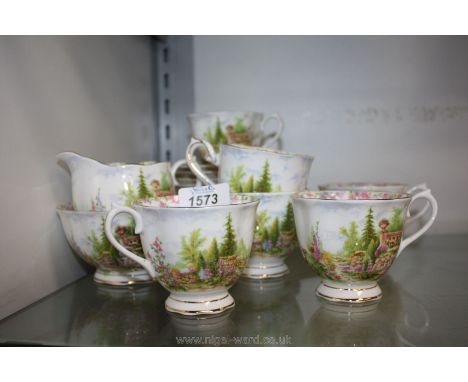 A Royal Albert 'Kentish Rockery' pattern Tea set including six cups (one cup chipped), six saucers, six tea plates, milk jug,