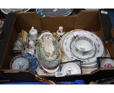 A quantity of china including Coalport posies, cottages, boxed Royal Worcester pin dish, cruets, plates etc