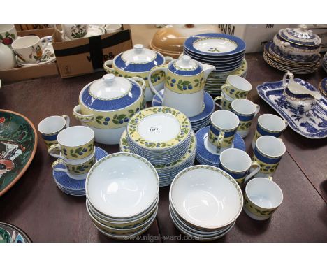 A M&S 'Blackberries' pattern Dinner service including two lidded tureens, nine dessert bowls, eight saucers, five teacups, si