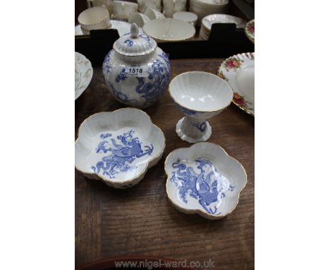 A Royal Worcester ''blue dragon'' pattern Ginger Jar and three trinket Pots
