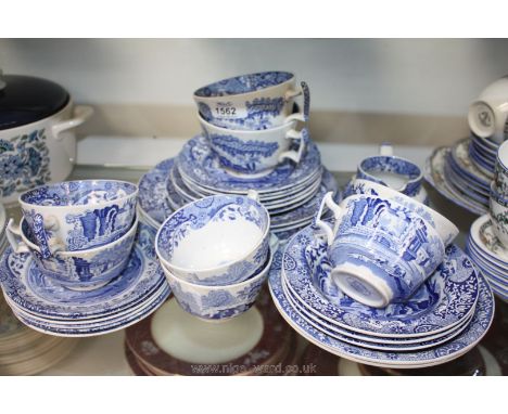 A quantity of blue and white Copeland Spode ''Italian'' pattern china including cups, saucers, plate, jug, etc.